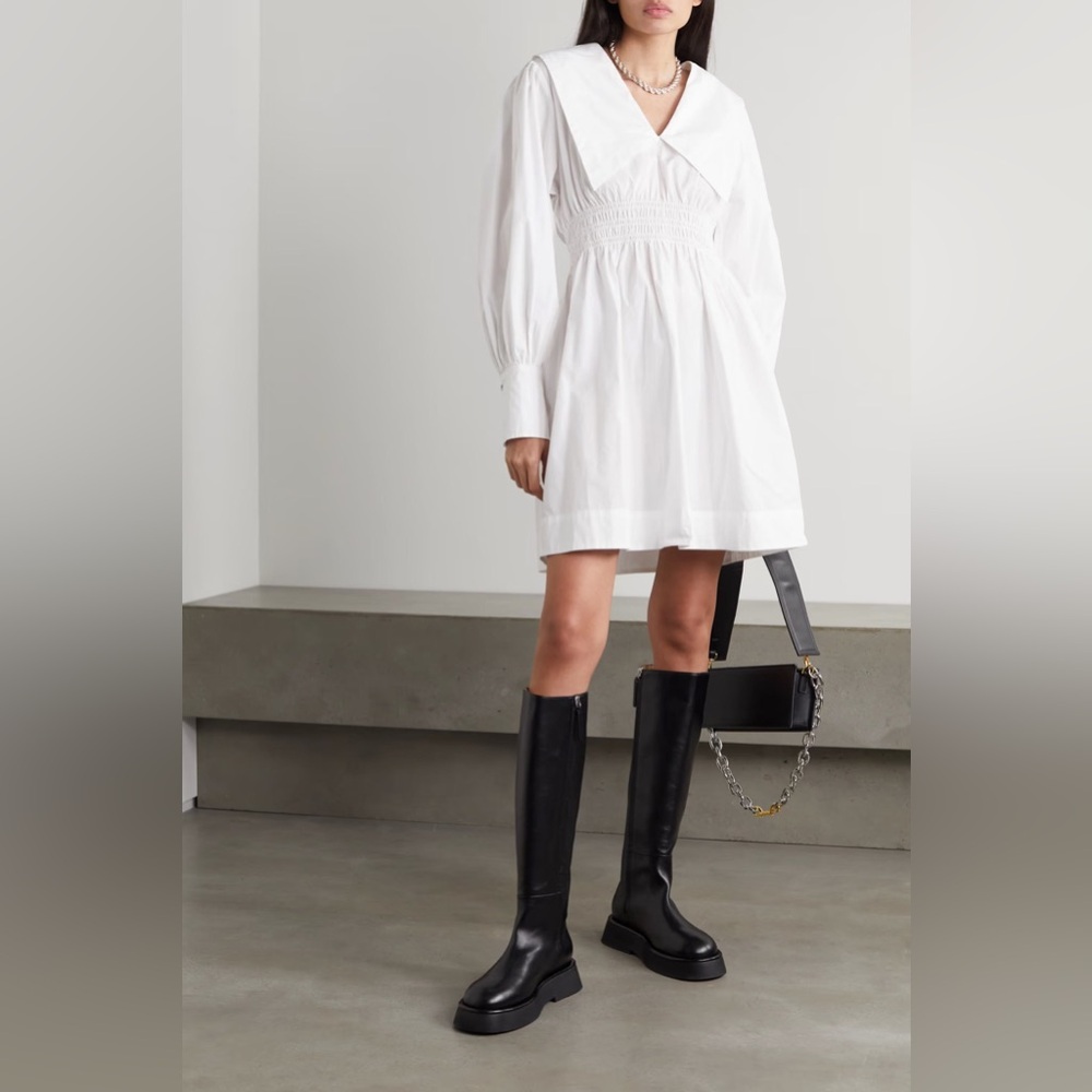 GANNI Shirred Cotton Poplin Mini Dress Size 8